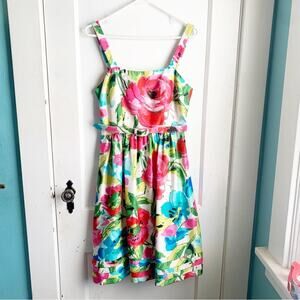 Eliza J Sleeveless Bright Floral Garden Party Fit & Flare Dress Belt Size 8